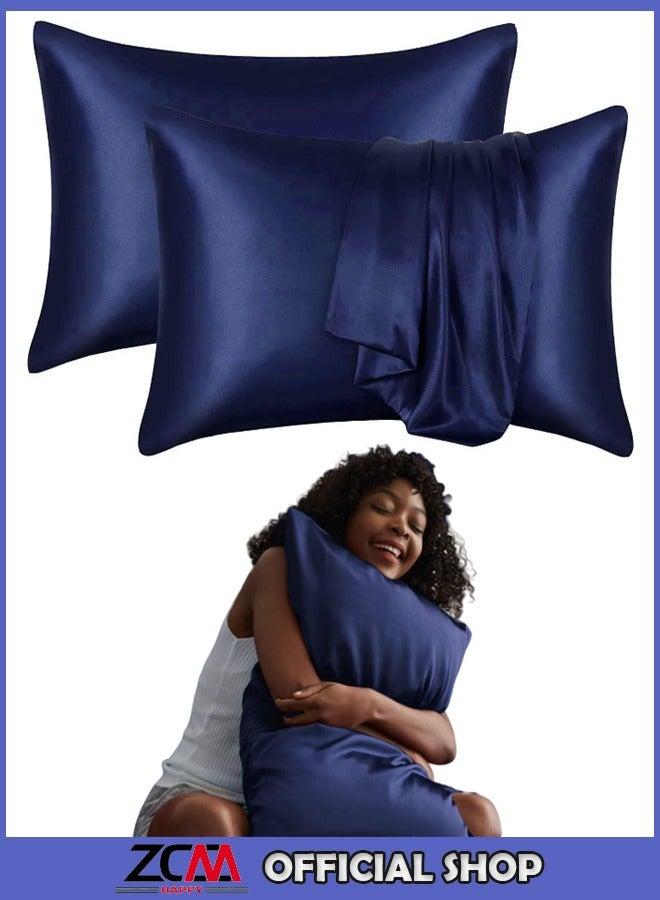 ZCM-HAPPY Pack of 2 Skin-Friendly Silk Satin Pillowcases with Envelope Design, Smooth Pillowcase Hair-Friendly Pillowcase Luxurious Satin Pillow Covers For Better Sleep Anti-wrinkle Pillowcases for Sensitive Skin  - Image 1