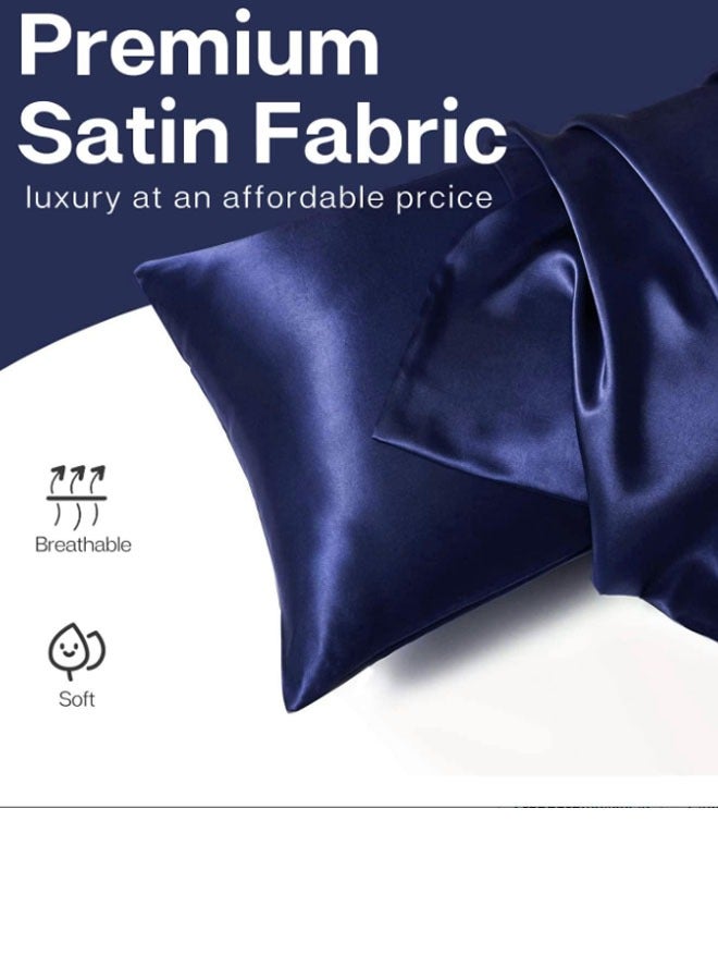 ZCM-HAPPY Pack of 2 Skin-Friendly Silk Satin Pillowcases with Envelope Design, Smooth Pillowcase Hair-Friendly Pillowcase Luxurious Satin Pillow Covers For Better Sleep Anti-wrinkle Pillowcases for Sensitive Skin  - Image 2