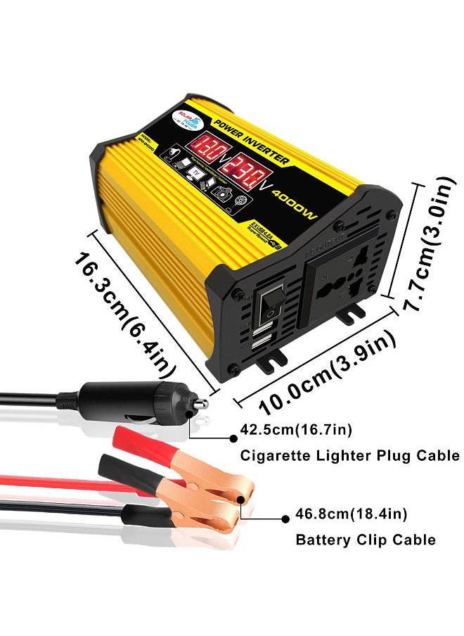 Generic Modified Sine Wave Inverter High Frequency 4000W Peak Power Watt Power Inverter DC 12V to AC 110V Converter Car Power Charger Inverter with 2.1A Dual USB Port Battery Clips Display Screen  - Image 4