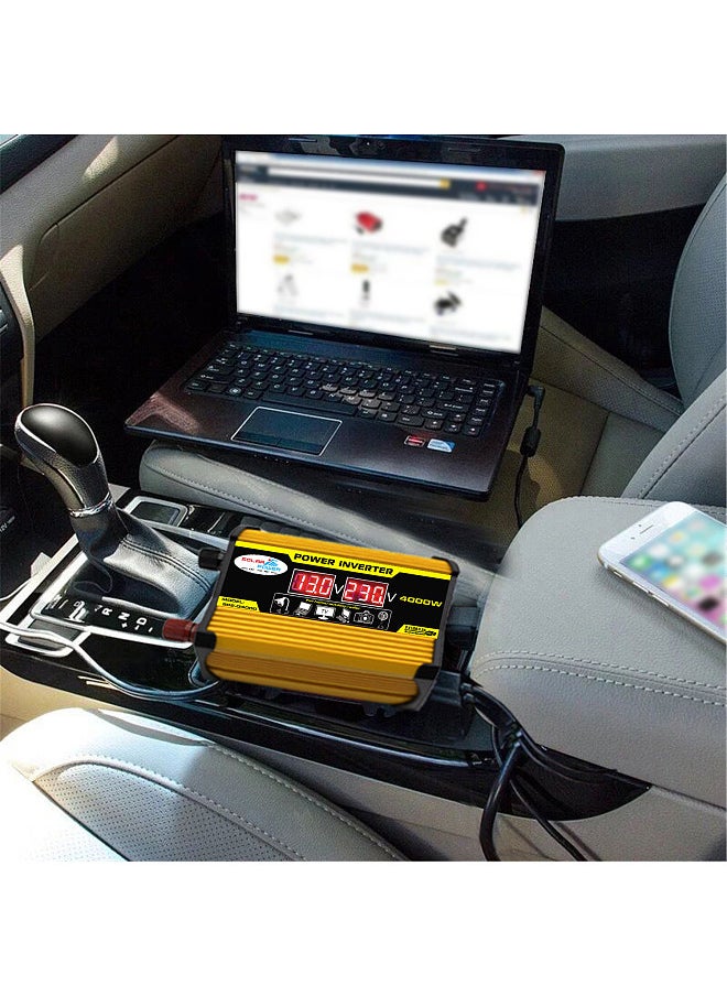 Generic Modified Sine Wave Inverter High Frequency 4000W Peak Power Watt Power Inverter DC 12V to AC 110V Converter Car Power Charger Inverter with 2.1A Dual USB Port Battery Clips Display Screen  - Image 2