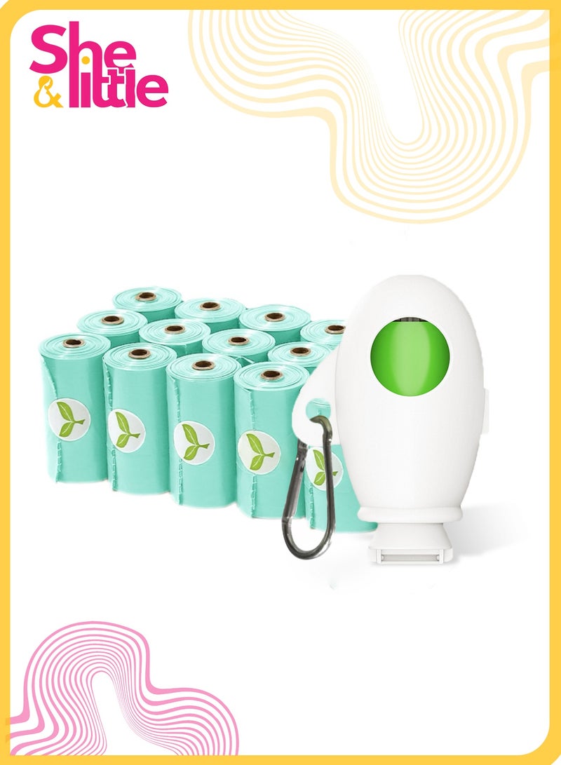 She&Little Disposable Diaper Bags with Bear Dispenser, 12 Rolls/180 Light Blue Biodegradable Waste Bags, Leak-Proof & Odor Control for Baby Diapers, Travel, Stroller  - Image 1