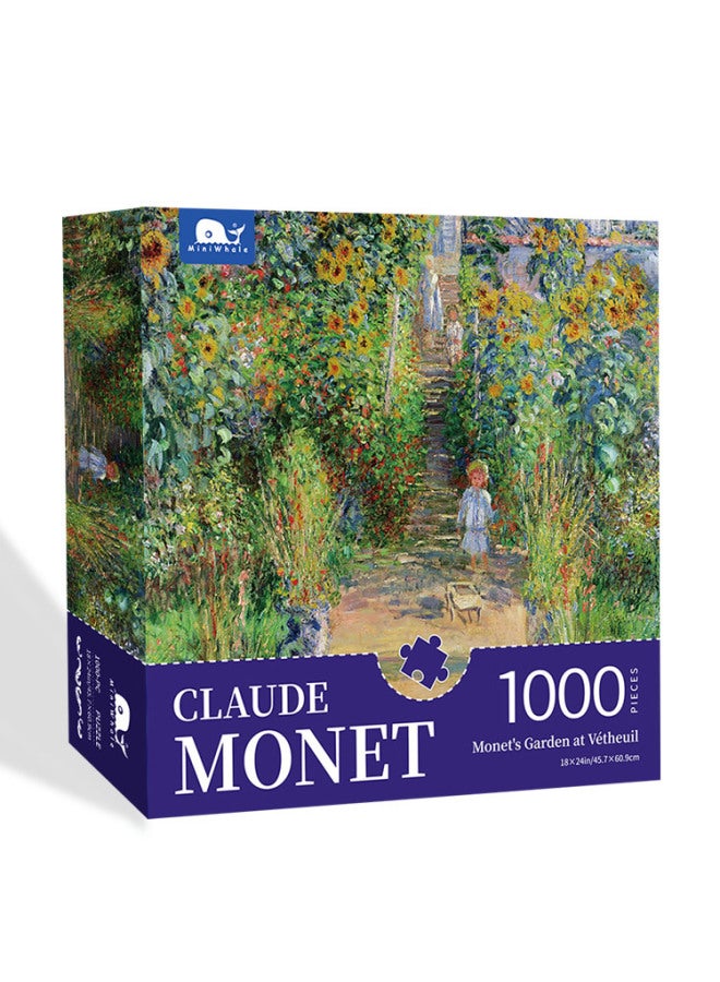 MiniWhale Monet سلسلة اللوحات الزيتية الشهيرة Witthill Garden Puzzle للكبار ورقة 1000 قطعة لغز اللون: مونيه "زنابق الماء" 1000 - Image 2