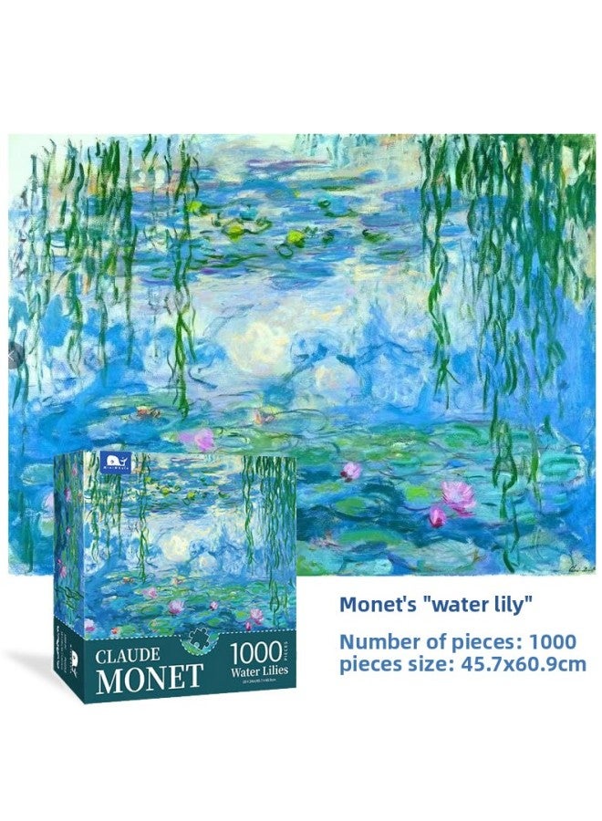 MiniWhale Monet سلسلة اللوحات الزيتية الشهيرة Witthill Garden Puzzle للكبار ورقة 1000 قطعة لغز اللون: مونيه "زنابق الماء" 1000 - Image 1