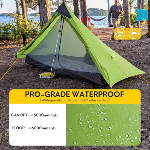 MIER LANSHAN Ultralight Tent 3-Season Waterproof Backpacking Tent for 1-Person Camping, Trekking, Climbing, Hiking, 1 Person, Green - Image 2