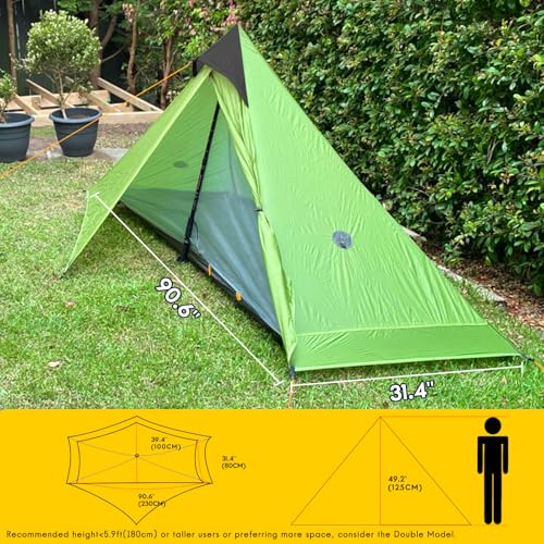 MIER LANSHAN Ultralight Tent 3-Season Waterproof Backpacking Tent for 1-Person Camping, Trekking, Climbing, Hiking, 1 Person, Green - Image 3