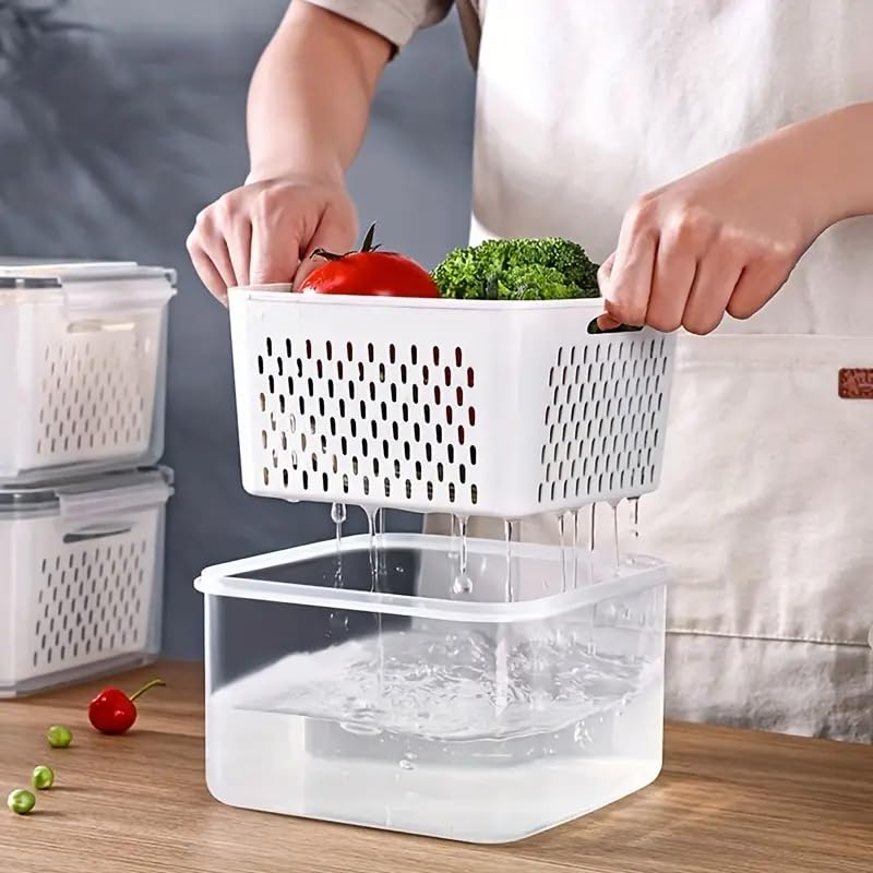 Brikipth Pack 4 Fridge Food Storage Container with Lids Plastic Fresh Produce Saver Keeper for Vegetable Fruit Berry Salad Lettuce BPA Free Kitchen Refrigerator Organizers Bins - Image 3