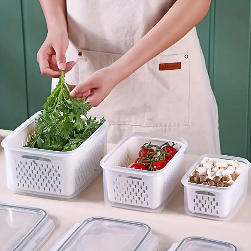 Brikipth Pack 4 Fridge Food Storage Container with Lids Plastic Fresh Produce Saver Keeper for Vegetable Fruit Berry Salad Lettuce BPA Free Kitchen Refrigerator Organizers Bins - Image 5