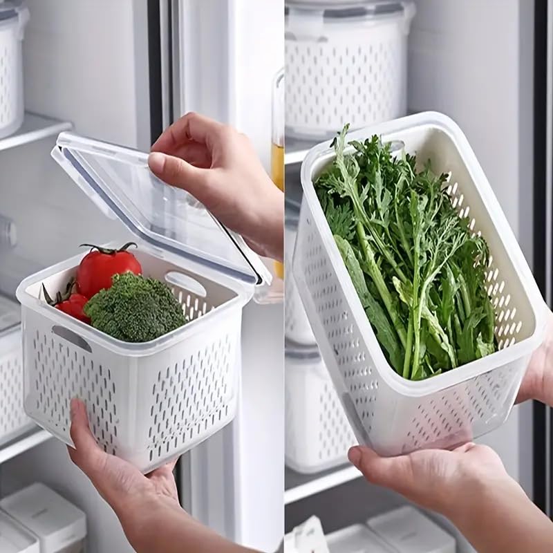 Brikipth Pack 4 Fridge Food Storage Container with Lids Plastic Fresh Produce Saver Keeper for Vegetable Fruit Berry Salad Lettuce BPA Free Kitchen Refrigerator Organizers Bins - Image 2