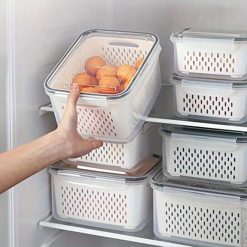 Brikipth Pack 4 Fridge Food Storage Container with Lids Plastic Fresh Produce Saver Keeper for Vegetable Fruit Berry Salad Lettuce BPA Free Kitchen Refrigerator Organizers Bins - Image 4