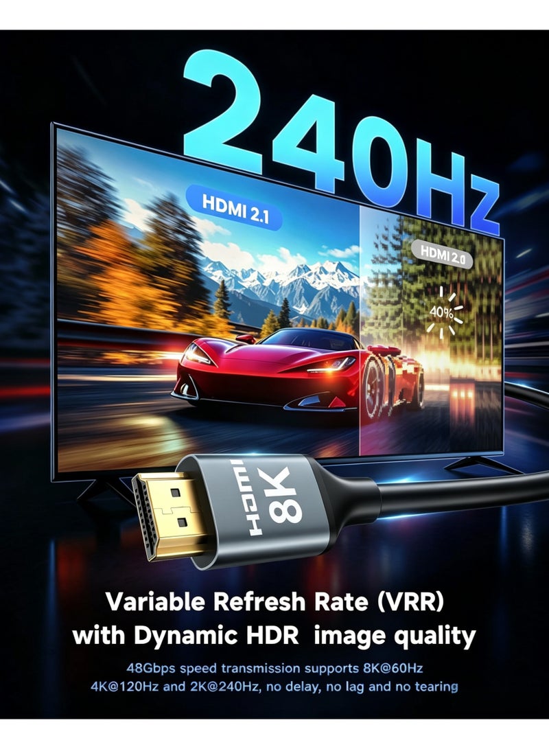 لوميك كابل HDMI 2.1 بدقة 8K بطول 1.5 متر، كابل HDMI 2.1 عالي السرعة بسرعة 48 جيجابت في الثانية، يدعم دقة 8K بمعدل 60 هرتز و4K بمعدل 120 هرتز، متوافق مع PS5/PS4 والتلفزيون والشاشة وبلو راي ومكبر الصوت وDVD والكمبيوتر المحمول - Image 3
