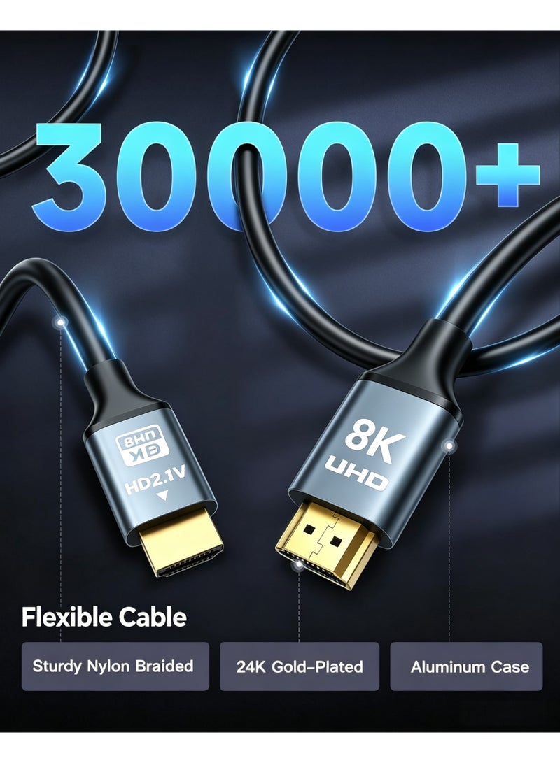 لوميك كابل HDMI 2.1 بدقة 8K بطول 1.5 متر، كابل HDMI 2.1 عالي السرعة بسرعة 48 جيجابت في الثانية، يدعم دقة 8K بمعدل 60 هرتز و4K بمعدل 120 هرتز، متوافق مع PS5/PS4 والتلفزيون والشاشة وبلو راي ومكبر الصوت وDVD والكمبيوتر المحمول - Image 2