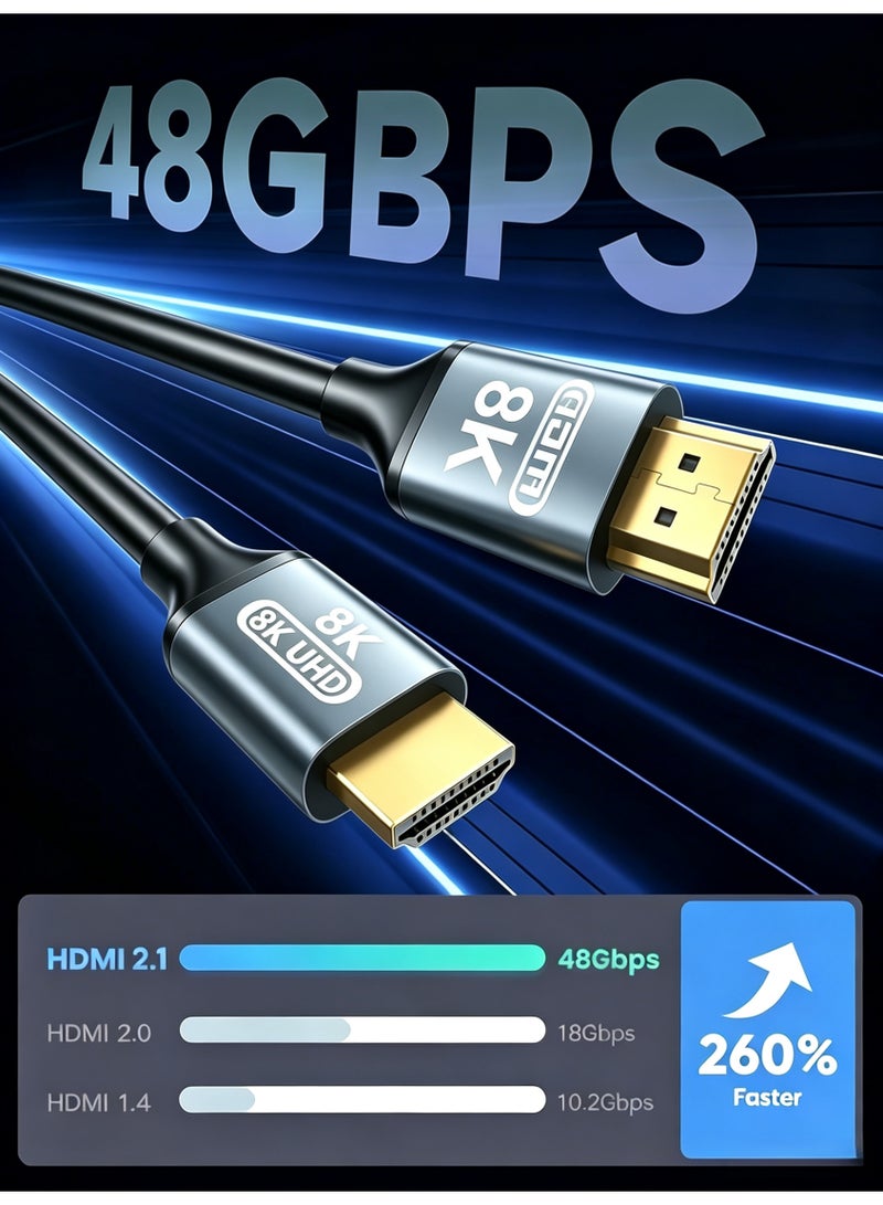 لوميك كابل HDMI 2.1 بدقة 8K بطول 1.5 متر، كابل HDMI 2.1 عالي السرعة بسرعة 48 جيجابت في الثانية، يدعم دقة 8K بمعدل 60 هرتز و4K بمعدل 120 هرتز، متوافق مع PS5/PS4 والتلفزيون والشاشة وبلو راي ومكبر الصوت وDVD والكمبيوتر المحمول - Image 5