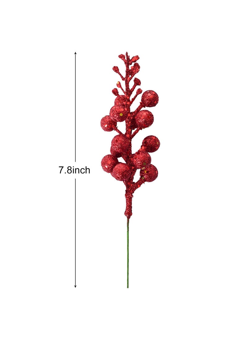 DearHouse DearHouse 14 Pack Christmas Glitter Berries Stems  7.8Inch Artificial Christmas Picks for Christmas Tree Ornaments  DIY Xmas Wreath  Crafts  Holiday and Home Decor (Red)  - Image 5