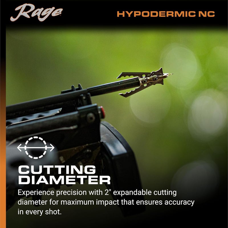 Rage Hypodermic 2-Blade Crossbow NC Broadhead, 100 Grain, Silver, 3 Count - Image 3