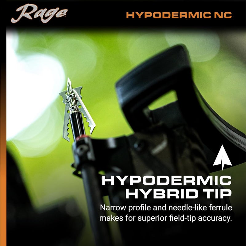 Rage Hypodermic 2-Blade Crossbow NC Broadhead, 100 Grain, Silver, 3 Count - Image 4