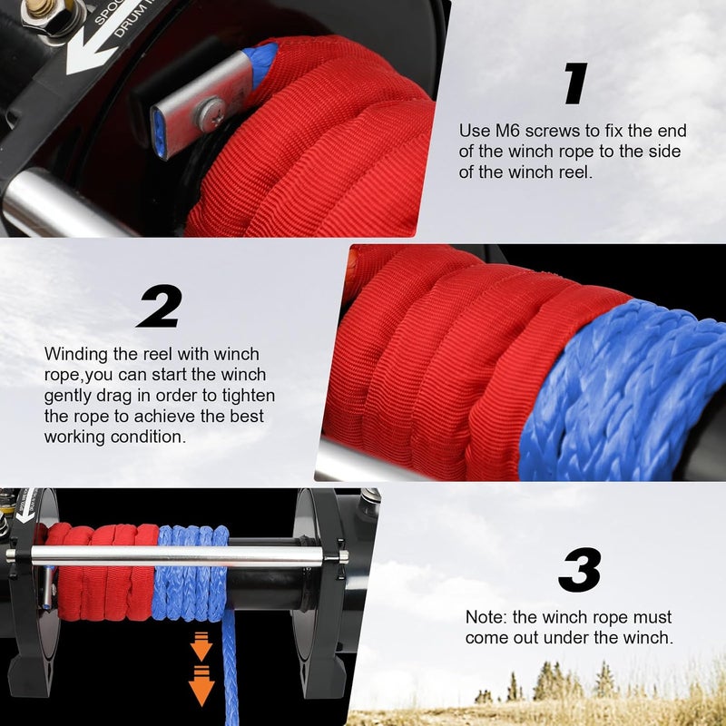 ESUPER 3/8" x 100ft Synthetic Winch Rope Dyneema 12 Strand Winch Cable Car Tow Recovery Winch Line Off Road Recovery Kit Winch Replacement Cable 26,500 lbs for 4WD Off Road Vehicle Truck SUV Jeep - Image 5