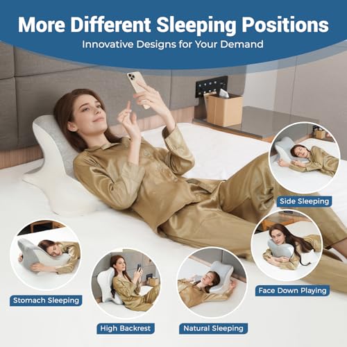 WOGAHEV Reading Pillow for Bed, Lying, Leaning and Prone, Ergonomic Memory Foam Bed Wedge Pillow for Headboard, Chin & Back Support Pillows on Bedrest Couch Floor- Grey - Image 4