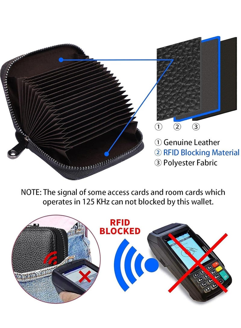RFID 20 Slots Credit Card Holder Genuine Leather Small Wallet for Women or Men with Zipper - Image 3