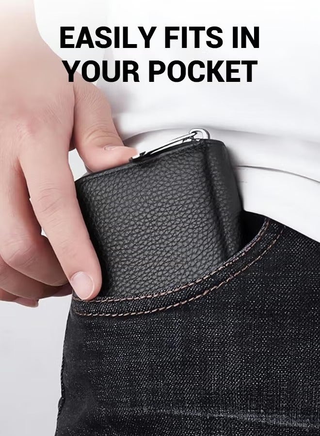 RFID 20 Slots Credit Card Holder Genuine Leather Small Wallet for Women or Men with Zipper - Image 2