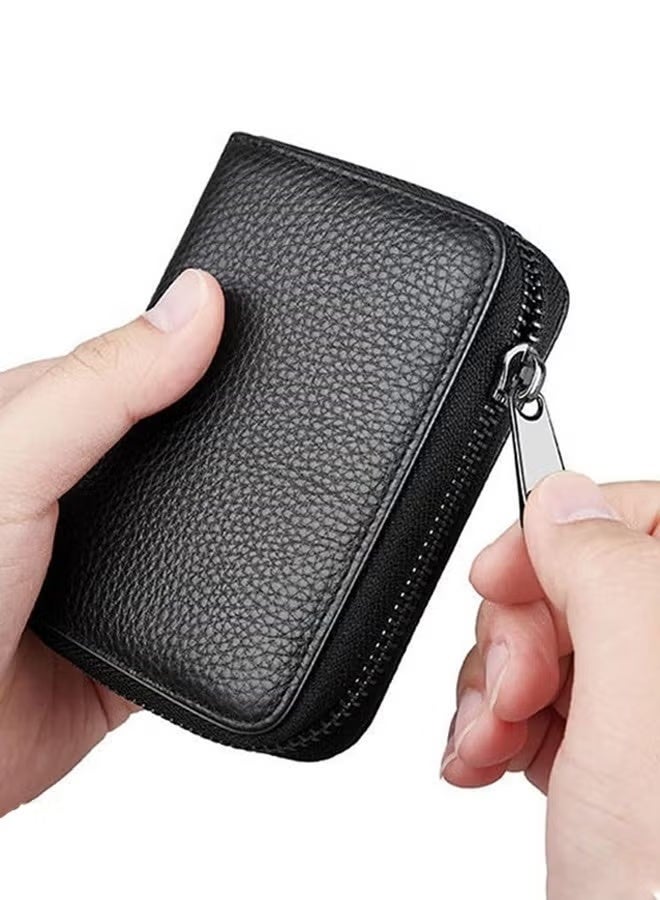 RFID 20 Slots Credit Card Holder Genuine Leather Small Wallet for Women or Men with Zipper - Image 5