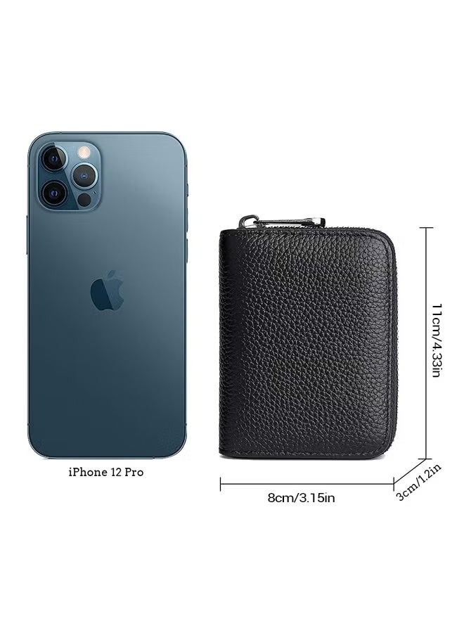 RFID 20 Slots Credit Card Holder Genuine Leather Small Wallet for Women or Men with Zipper - Image 4