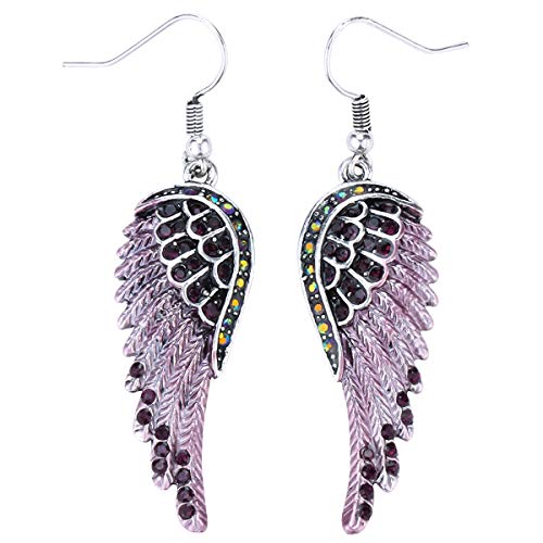 Szxc Women's Crystal Guardian Angel Wings Hypoallergenic Dangle Earrings Biker Jewelry - 2 1/4 inch - Image 1