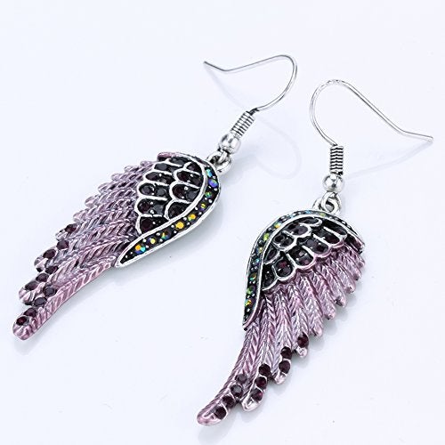 Szxc Women's Crystal Guardian Angel Wings Hypoallergenic Dangle Earrings Biker Jewelry - 2 1/4 inch - Image 3