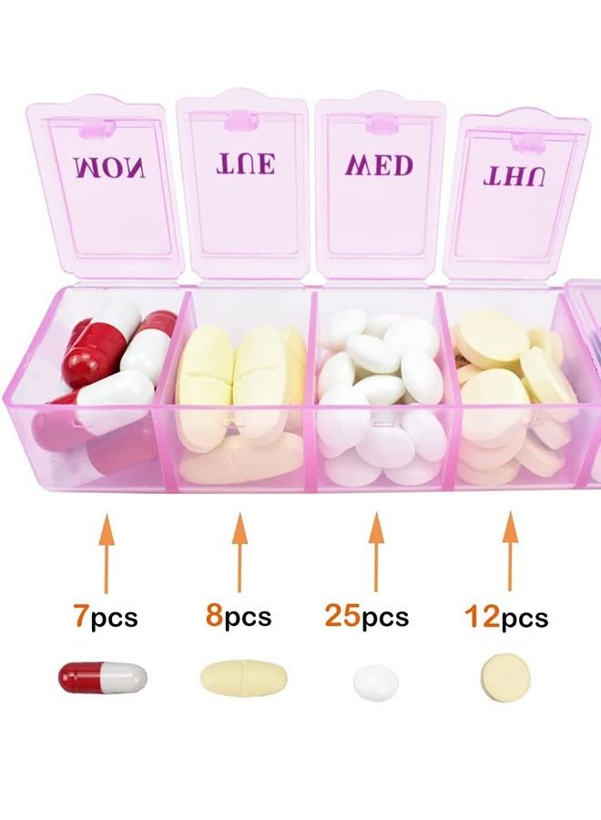 2 Pcs Weekly Pill Organizer Medicine Box, Mini Pill Case Week Medication Container for Travel (Pink+Blue) - Image 3