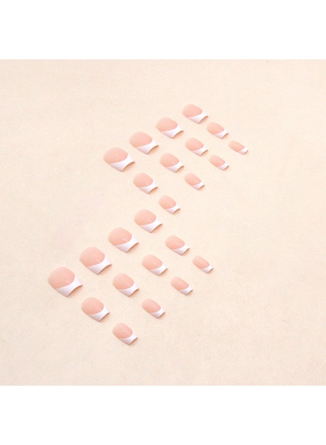 Orange Life French Manicure Press On Nails 24 PCS | Reusable Square Shape Short Fake Nails | Glossy Nude Pink with White Tips | Easy Apply Glue On Nails for Women & Girls | Salon Quality ABS Material | Natural Look | Durable Break-Resistant | Reusable Home Nail Art Set | Perfect Gift for Parties, Weddings & Everyday Elegance - Image 3