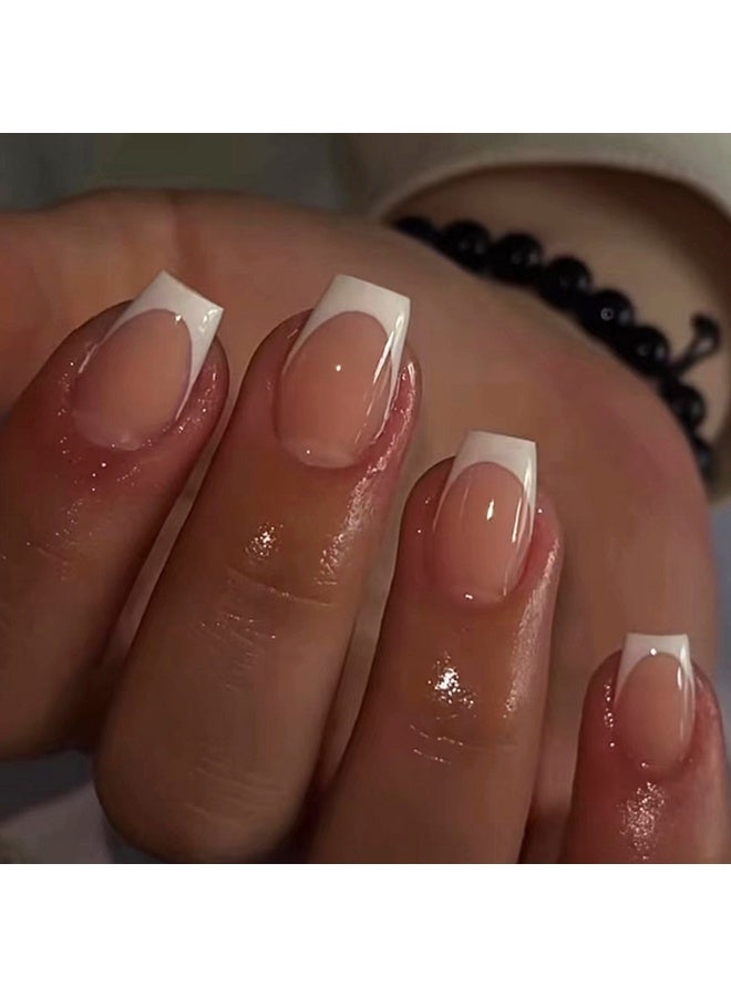 Orange Life French Manicure Press On Nails 24 PCS | Reusable Square Shape Short Fake Nails | Glossy Nude Pink with White Tips | Easy Apply Glue On Nails for Women & Girls | Salon Quality ABS Material | Natural Look | Durable Break-Resistant | Reusable Home Nail Art Set | Perfect Gift for Parties, Weddings & Everyday Elegance - Image 1