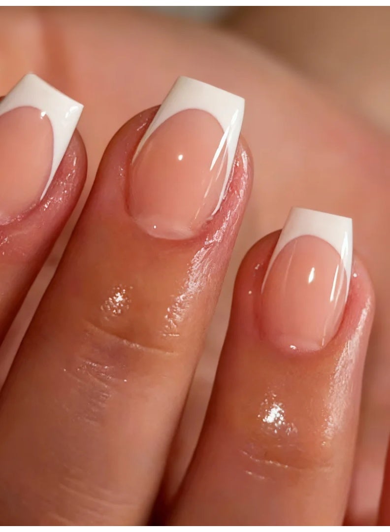 Orange Life French Manicure Press On Nails 24 PCS | Reusable Square Shape Short Fake Nails | Glossy Nude Pink with White Tips | Easy Apply Glue On Nails for Women & Girls | Salon Quality ABS Material | Natural Look | Durable Break-Resistant | Reusable Home Nail Art Set | Perfect Gift for Parties, Weddings & Everyday Elegance - Image 5
