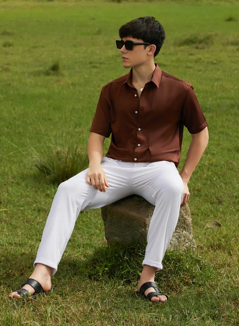 Campus Sutra Men's Chocolate Brown Solid Flap Oversized Shirt
