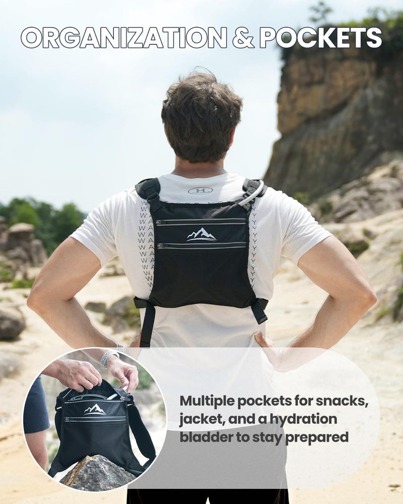 Zelvot Running Vest with 1L Water Bladder - Adjustable Reflective Hydration Pack for Men and Women (Black, M/L) - Image 3