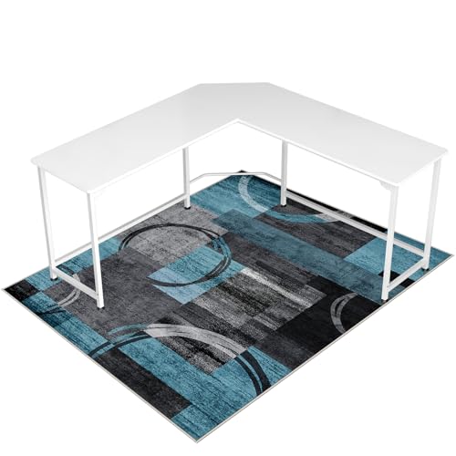 Lreedy Office Chair Mat for Hardwood FloorTile Floor48X 60 Heavy Duty Desk Chair Mat for Hard FloorsUnder Desk Rug for Rolling Computer ChairAnti SlipLow Pile Carpet FloorGeo Blue Gray - Image 1