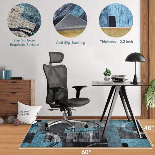 Lreedy Office Chair Mat for Hardwood FloorTile Floor48X 60 Heavy Duty Desk Chair Mat for Hard FloorsUnder Desk Rug for Rolling Computer ChairAnti SlipLow Pile Carpet FloorGeo Blue Gray - Image 3