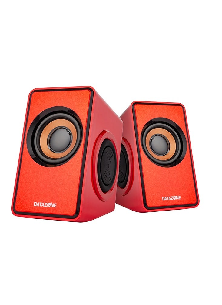 Datazone Wired Desktop Mini Speaker Red Dual Stereo Sound Ideal for PC and Office Use  - Image 1