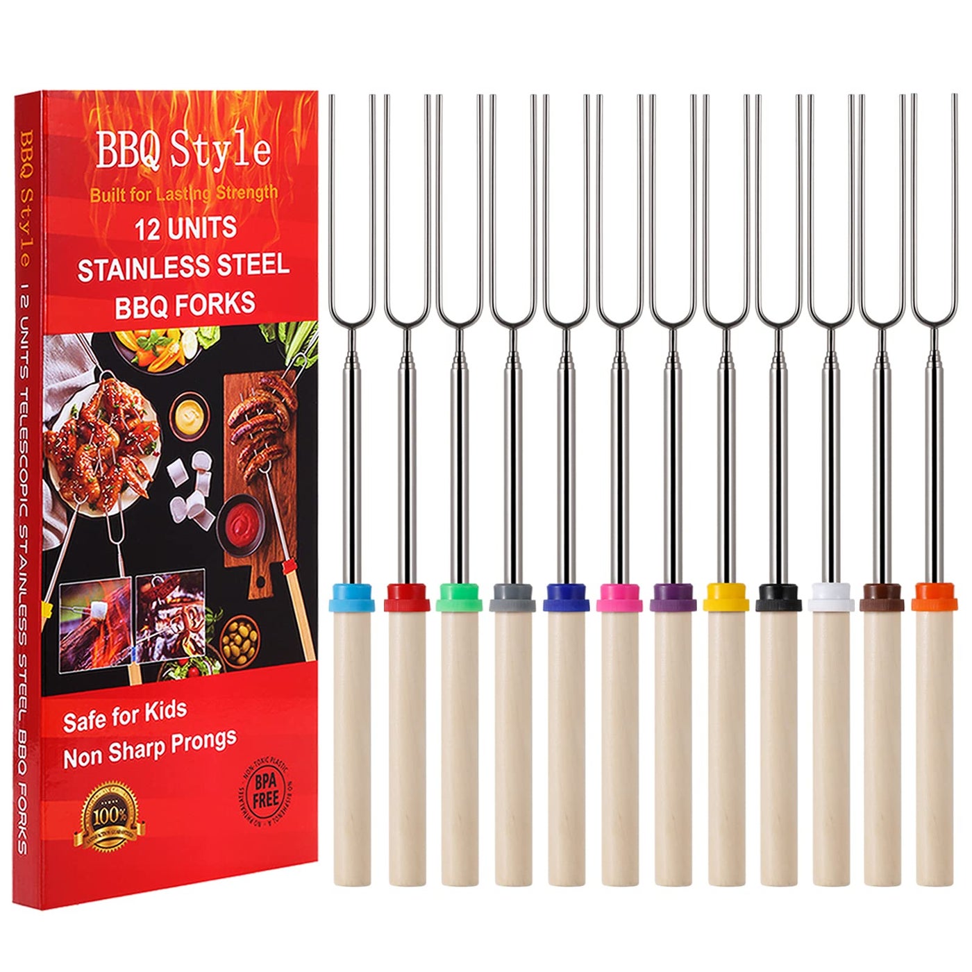 12 PCS Marshmallow Roasting Sticks Telescoping Smores Sticks for Open Fire Pit 32 Inch Long Marshmallow Toasting Barbecue Forks Smores Skewers for Campfire Camping Hotdog Hot Dog Bonfire Grill