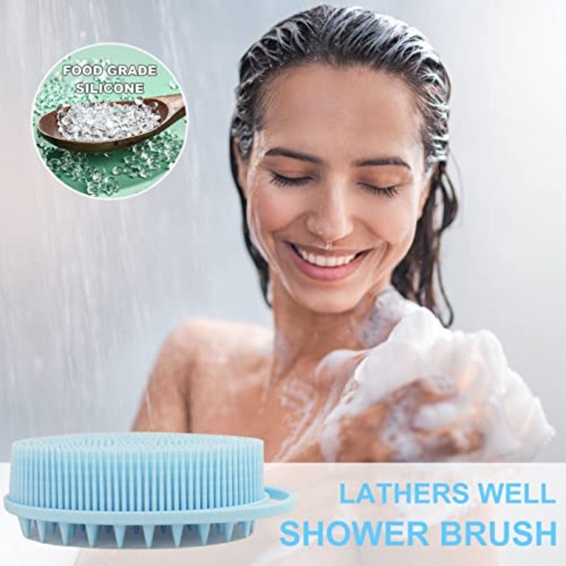 WETANG Upgrade 2 in 1 Bath and Shampoo Brush Silicone Body Scrubber for Use in Shower Exfoliating Body Brush Premium Silicone Loofah Head Scrubber Scalp Massager Brush Easy to Clean 1PC Blue - Image 4