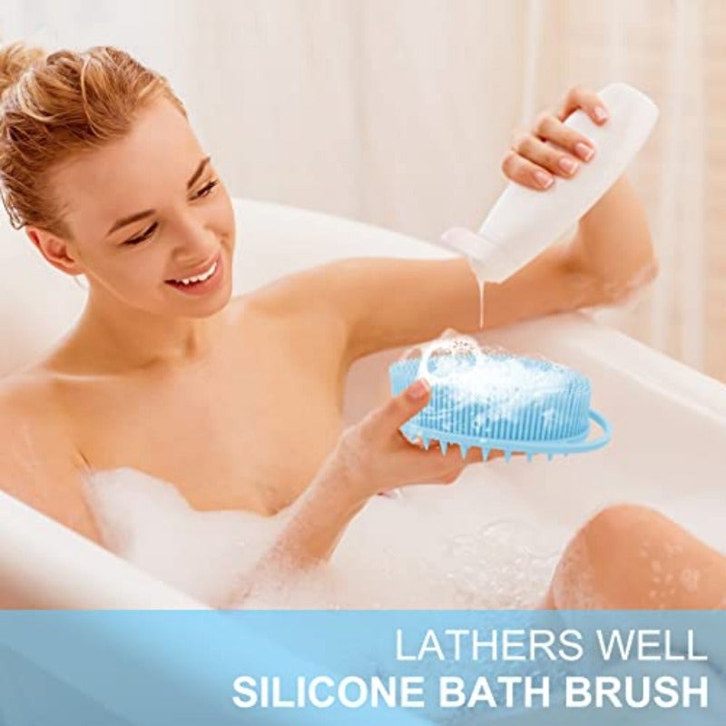 WETANG Upgrade 2 in 1 Bath and Shampoo Brush Silicone Body Scrubber for Use in Shower Exfoliating Body Brush Premium Silicone Loofah Head Scrubber Scalp Massager Brush Easy to Clean 1PC Blue - Image 2