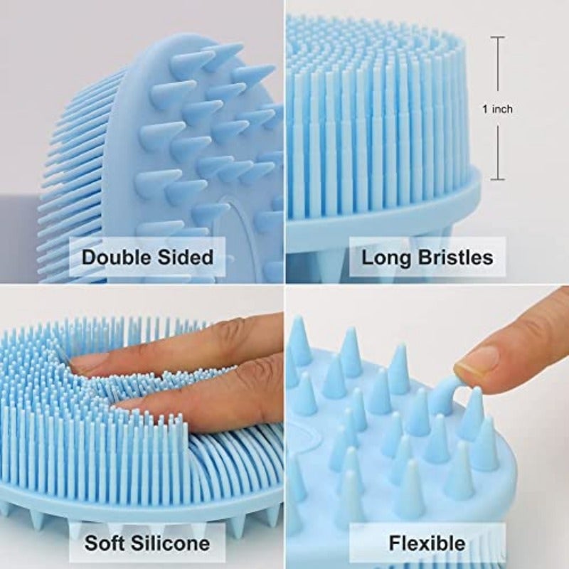 WETANG Upgrade 2 in 1 Bath and Shampoo Brush Silicone Body Scrubber for Use in Shower Exfoliating Body Brush Premium Silicone Loofah Head Scrubber Scalp Massager Brush Easy to Clean 1PC Blue - Image 5