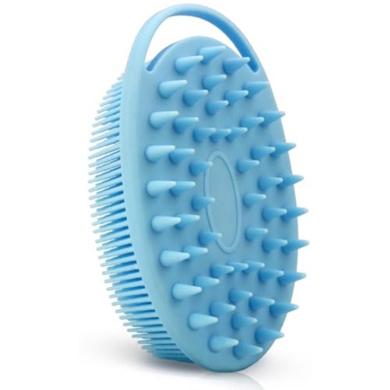 WETANG Upgrade 2 in 1 Bath and Shampoo Brush Silicone Body Scrubber for Use in Shower Exfoliating Body Brush Premium Silicone Loofah Head Scrubber Scalp Massager Brush Easy to Clean 1PC Blue - Image 1