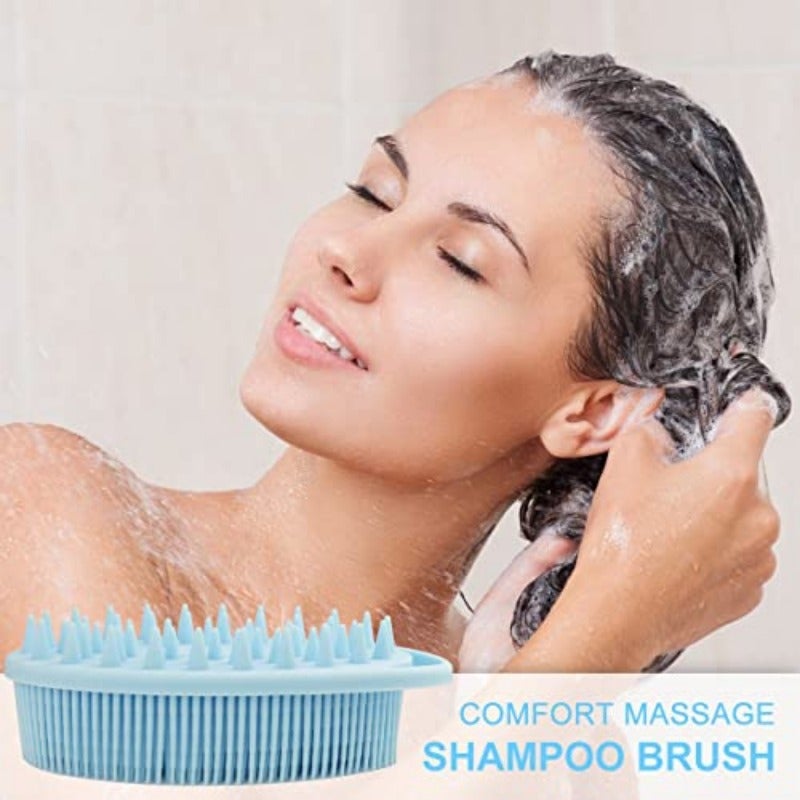 WETANG Upgrade 2 in 1 Bath and Shampoo Brush Silicone Body Scrubber for Use in Shower Exfoliating Body Brush Premium Silicone Loofah Head Scrubber Scalp Massager Brush Easy to Clean 1PC Blue - Image 3