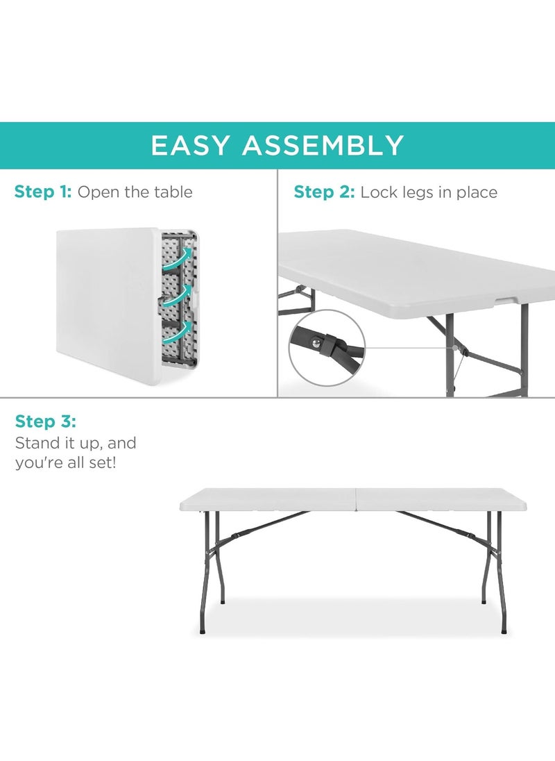VIO - Folding Utility Table 180 CM Fold In Half Portable 6 Feet Ramadan Barbecue BBQ Party Dining Events Catering Outdoor Garden Patio Camping Picnic Indoor Outdoor Table with Folding Legs - Image 1