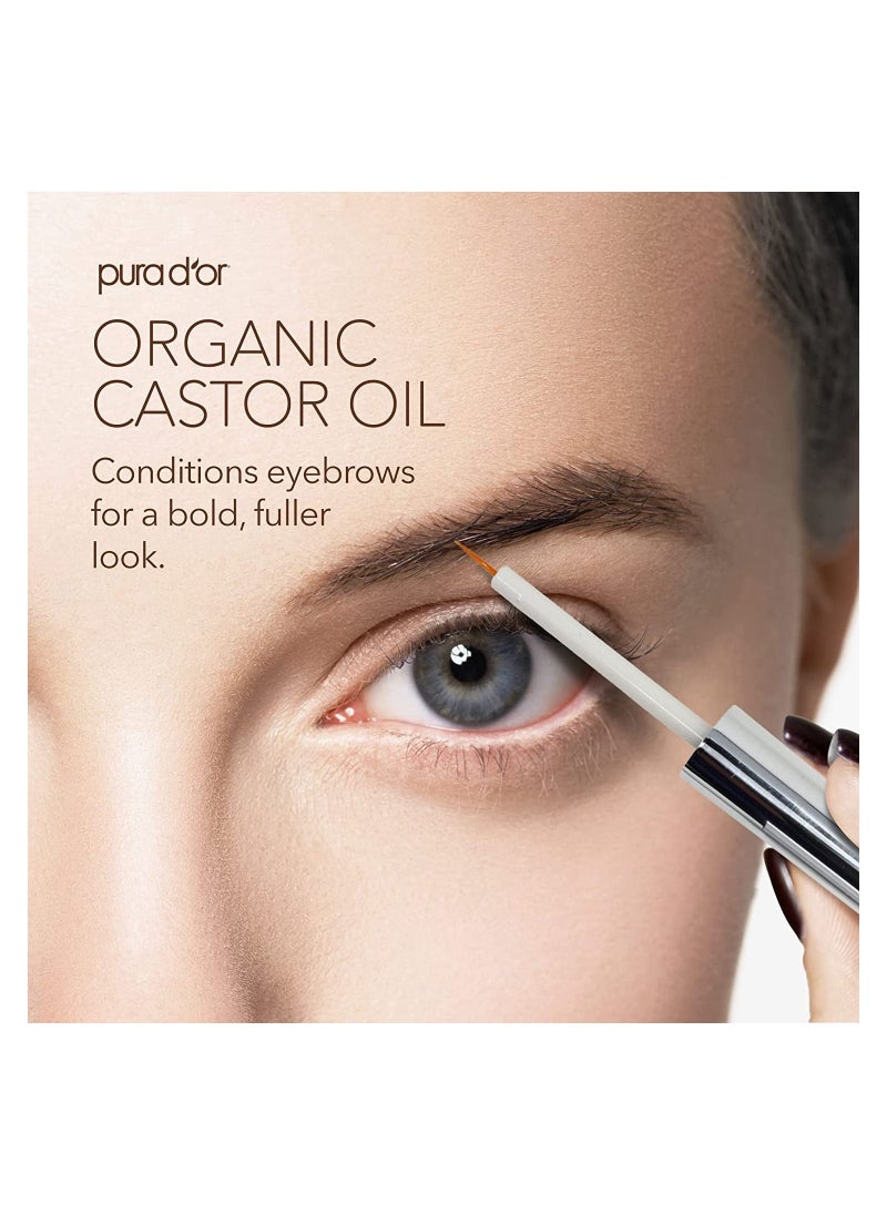 Pura d'or - PURA D'OR Organic Castor Oil (4oz + 2 BONUS Pre-Filled Eyelash & Eyebrow Brushes) 100% Pure, Cold Pressed, Hexane Free Growth Serum For Fuller, Thicker Lashes & Brows, Moisturizes & Cleanses Skin - Image 1
