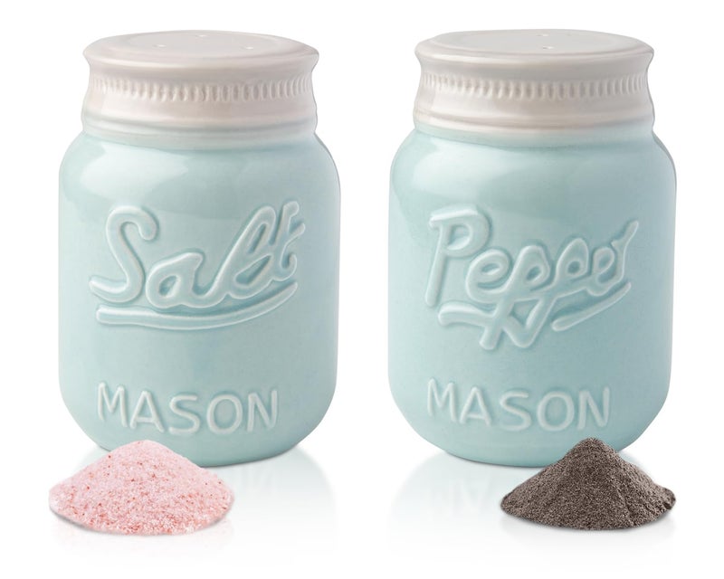 Comfify Mason Jar Salt & Pepper Shakers â€“ Aqua Blue Ceramic â€“ Rustic Shabby Chic Kitchen Decor - Image 1
