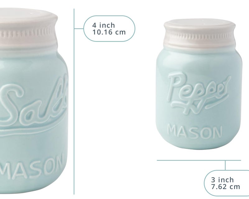 Comfify Mason Jar Salt & Pepper Shakers â€“ Aqua Blue Ceramic â€“ Rustic Shabby Chic Kitchen Decor - Image 2