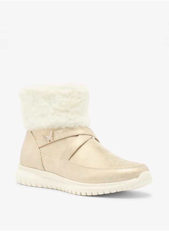 Flora Bella By Shoexpress Girls Plush Detail High Cut Boots with Zip Closure  - Image 1