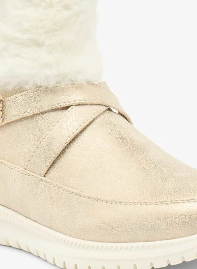 Flora Bella By Shoexpress Girls Plush Detail High Cut Boots with Zip Closure