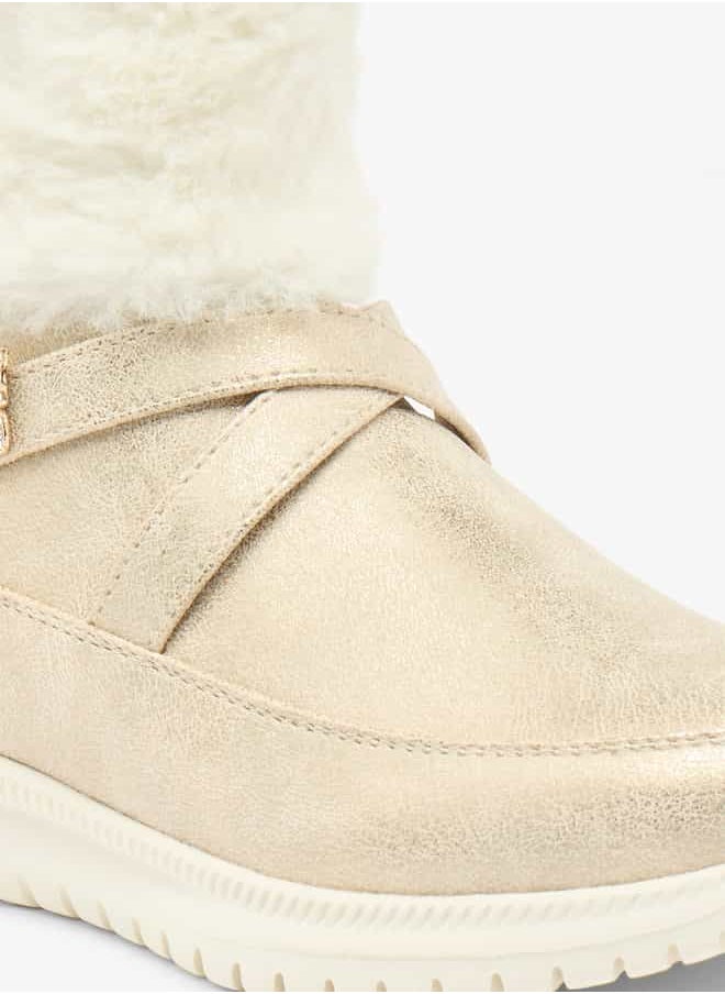 Flora Bella By Shoexpress Girls Plush Detail High Cut Boots with Zip Closure  - Image 5