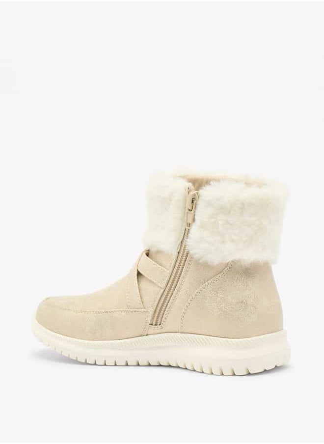 Flora Bella By Shoexpress Girls Plush Detail High Cut Boots with Zip Closure  - Image 2